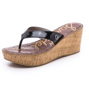 Sam Edelman Black Romy Platform Wedge Sandals Cork